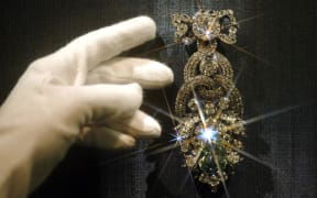The Dresden Green Diamond is seen in the Watzdorf cabinet of the Green Vault in Dresden.
