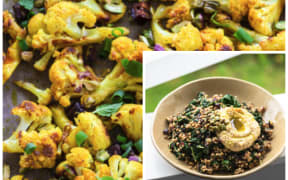 Roasted cauliflower salad and buckwheat salad (inset)