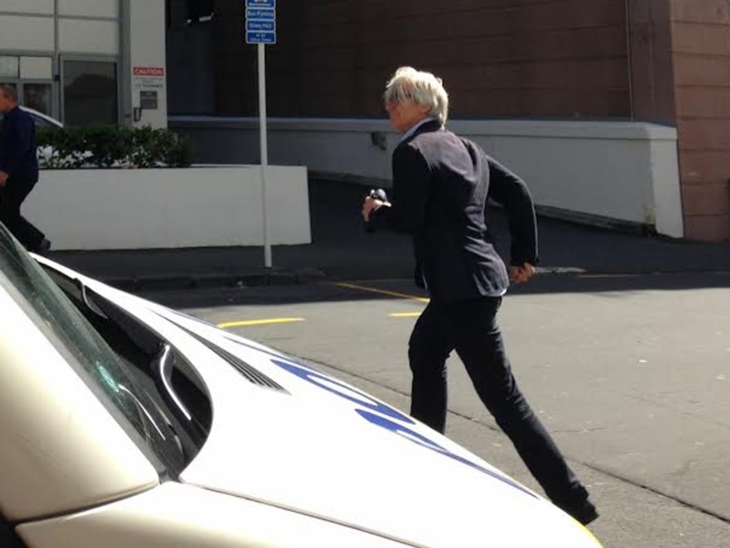 Alex Swney leaving court, 21 April.