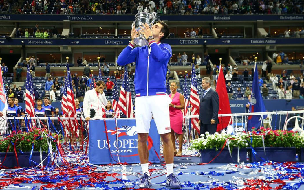 Novak Djokovic celebrates his second U.S. Open win.