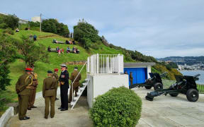 NZDF staff prepare for the 21-gun salute to mark the coronation of King Charles III, at Wellington's Point Jerningham.