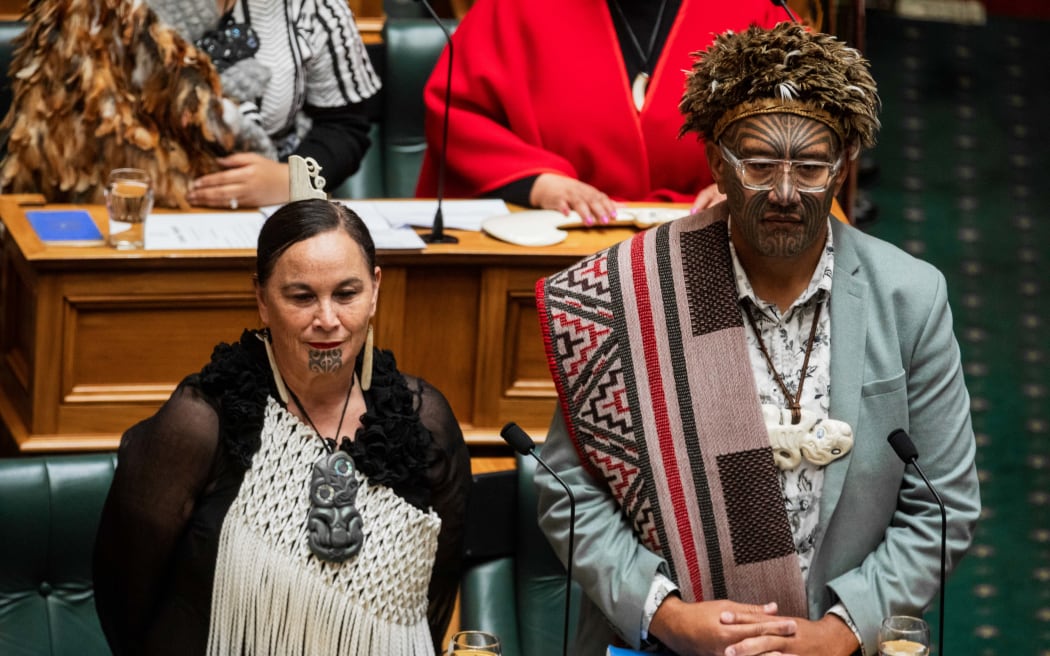 Te Pāti Māori co-leaders Debbie Ngarewa-Packer and Rawiri Waititi at the opening of Parliament, 5 December 2023.