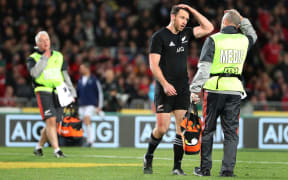 All Blacks vice-captain Ben Smith takes a concussion test during the Test match against the Lions last Saturday.