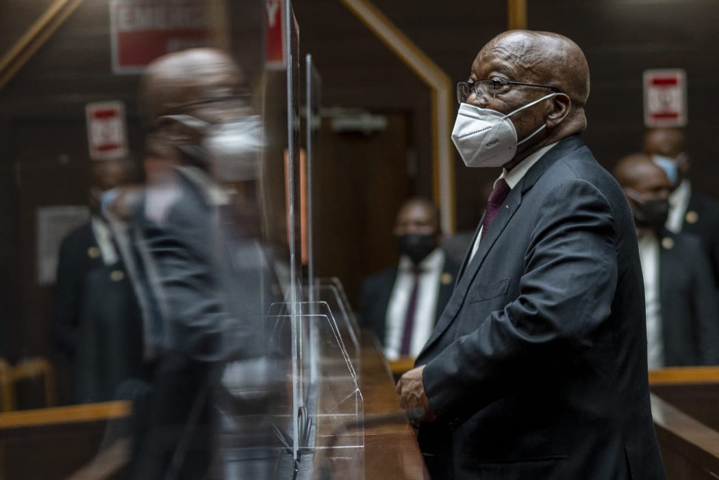 Former South African President Jacob Zuma, stands in the High Court in Pietermaritzburg, South Africa, on October 26, 2021 2021.