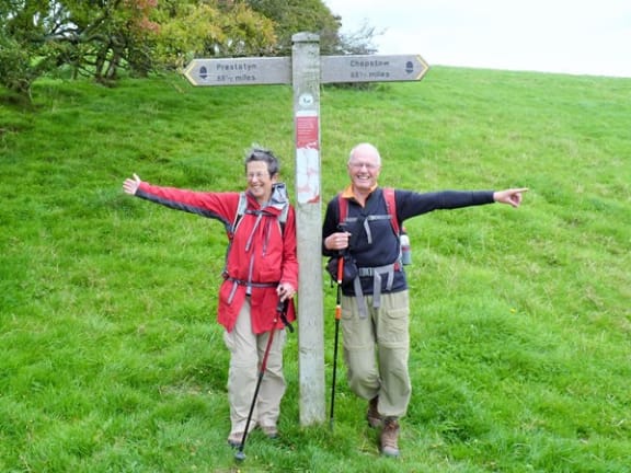 Heather and Nigel Roberts at the half-way mark of their 15-day, 177-mile hike along Britain's Offa's Dyke Path