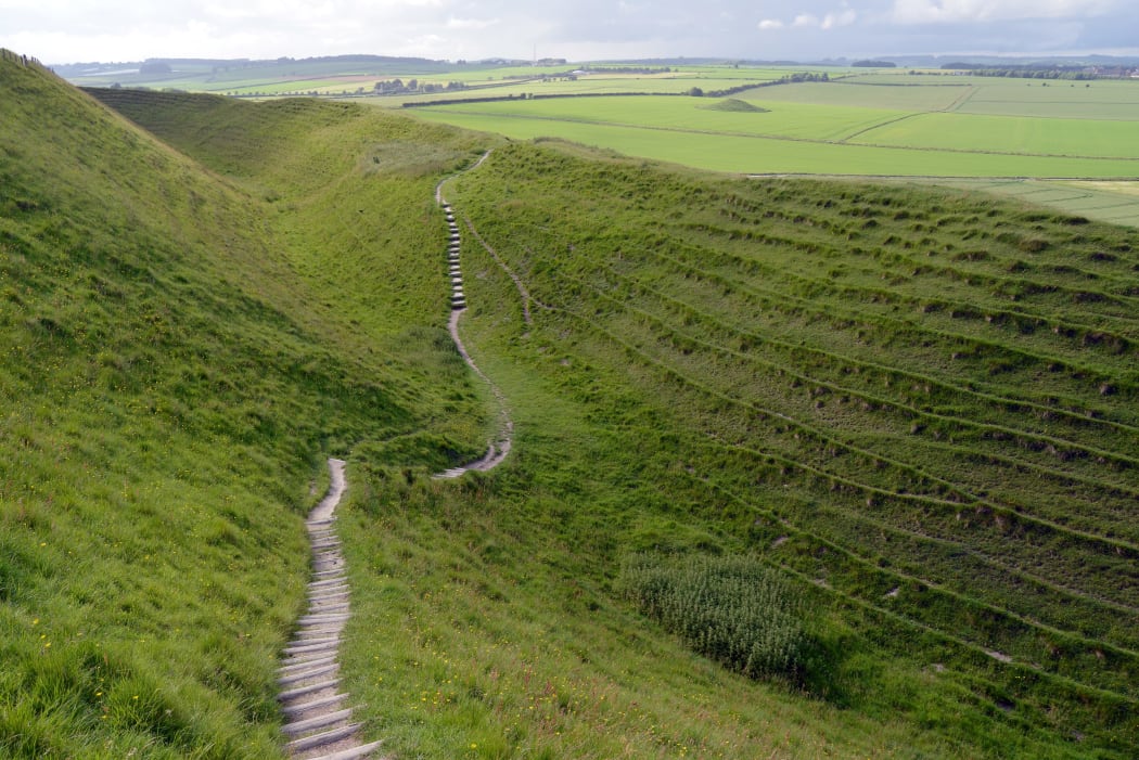 The Maiden Castle hillfort dates back to the iron age, near Dorchester, South England.
