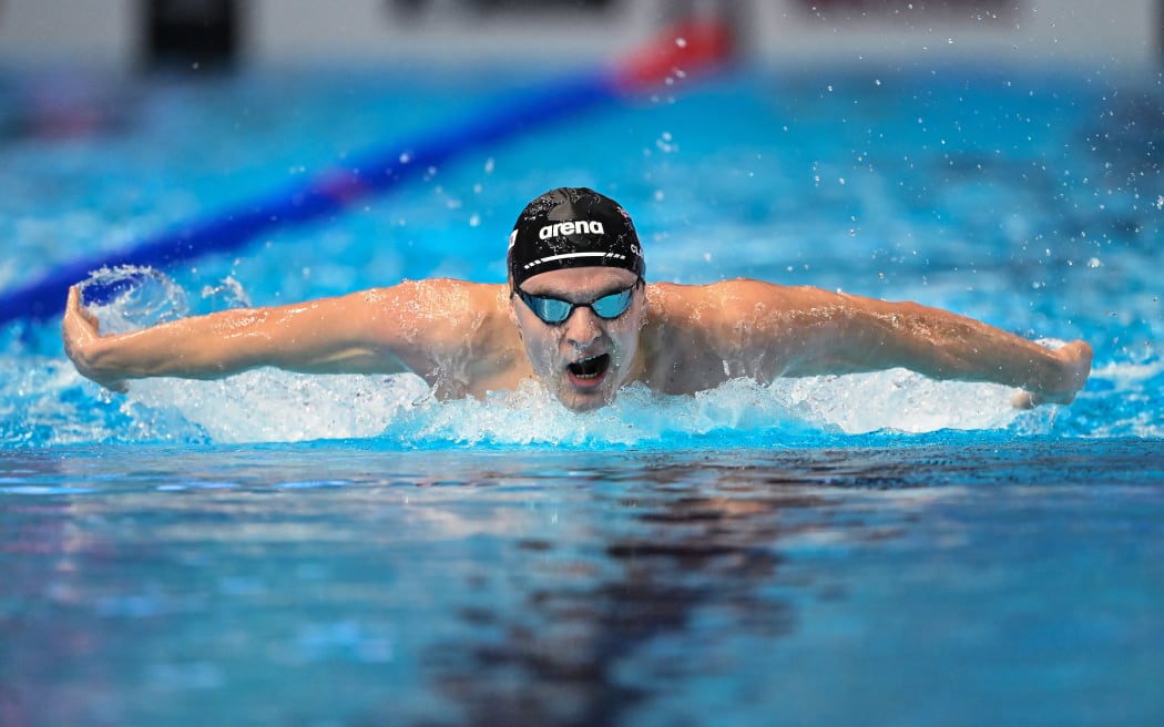 New Zealand swimmer Lewis Clareburt competes in the Mens Butterfly 200m Heats of the World Aquatics Championships 2025 at WCH Arena, Singapore on Tuesday 29 July 2025.
Photo: Steen Bech / Photosport