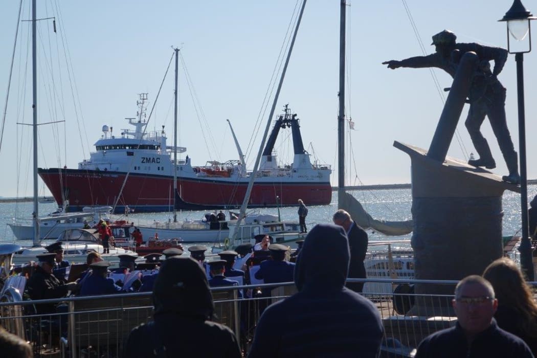Crowds gather on the Nelson waterfront for the annual Blessing of the Fleet, which takes place around the Seafarers' Memorial.