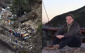 Search and rescue workers at the plane crash site (left) and co-pilot Andreas Lubitz.