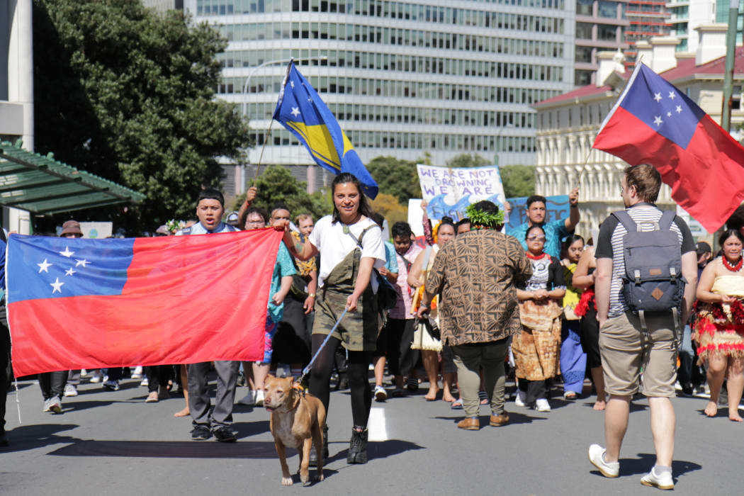 Pacific people marching at the Climate Strike in Wellington