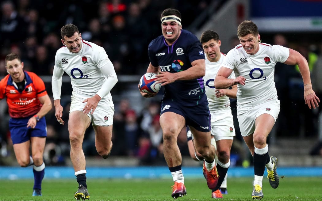 2019 Six Nations Scotland's Stuart McInally runs in to score a try.