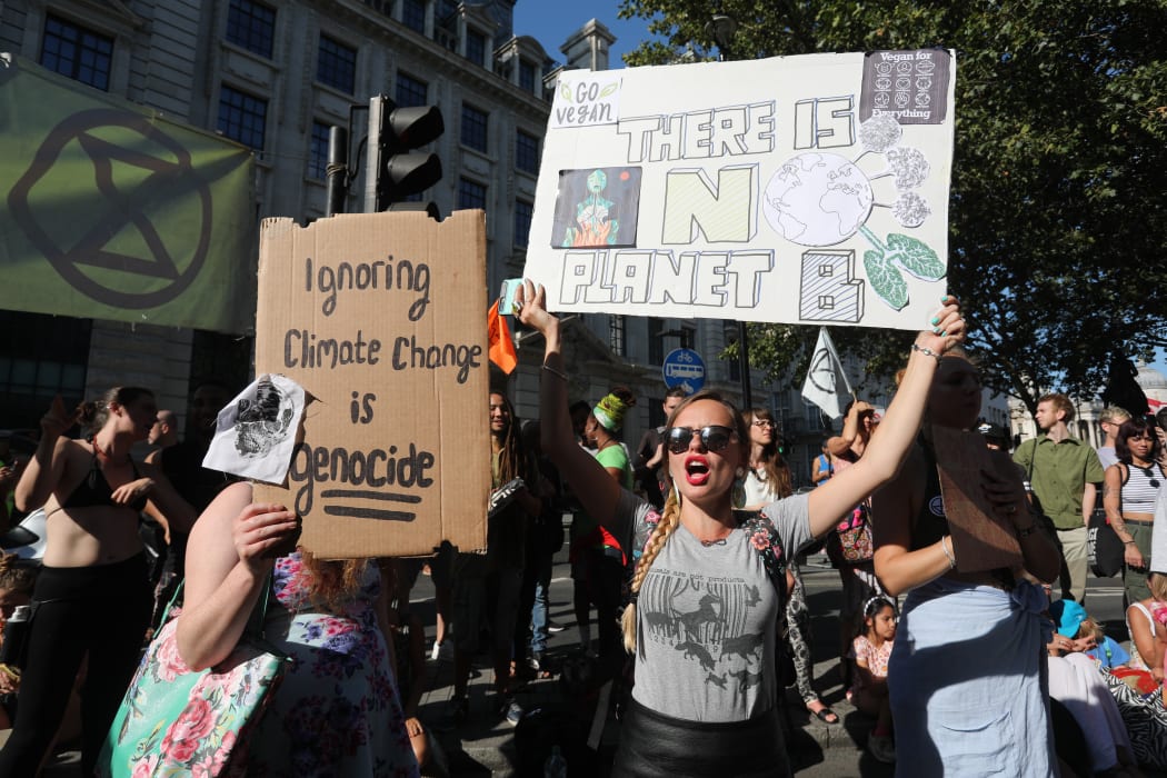 Protesters call for Brazil to protect the Amazon from fire and deforestation, outside the Brazilian embassy in central London on 23 August, 2019.