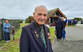 Sir Robert Gillies, the last surviving member of the Māori Battalion at Ōhinemutu in Rotorua.