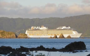 The Ovation of the Seas at the entrance to Wellington Harbour on an earlier voyage.