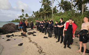 Samoa Fire and Emergency Services teams worked to rescue the Manawanui crew, 6 October 2024.