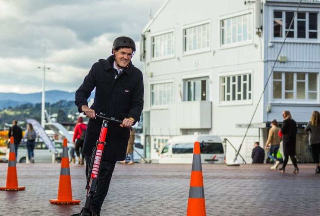 Wellington Mayor Justin Lester jumps on a Jump.