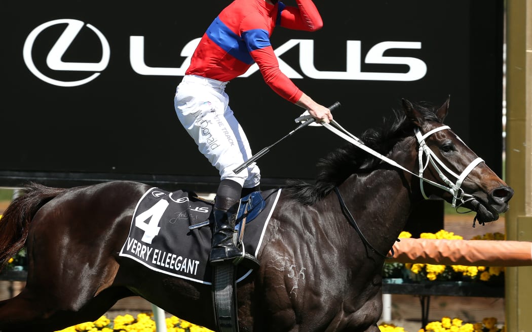 Jockey James McDonald rides Verry Elleegant to victory in the 2021 Melbourne Cup.