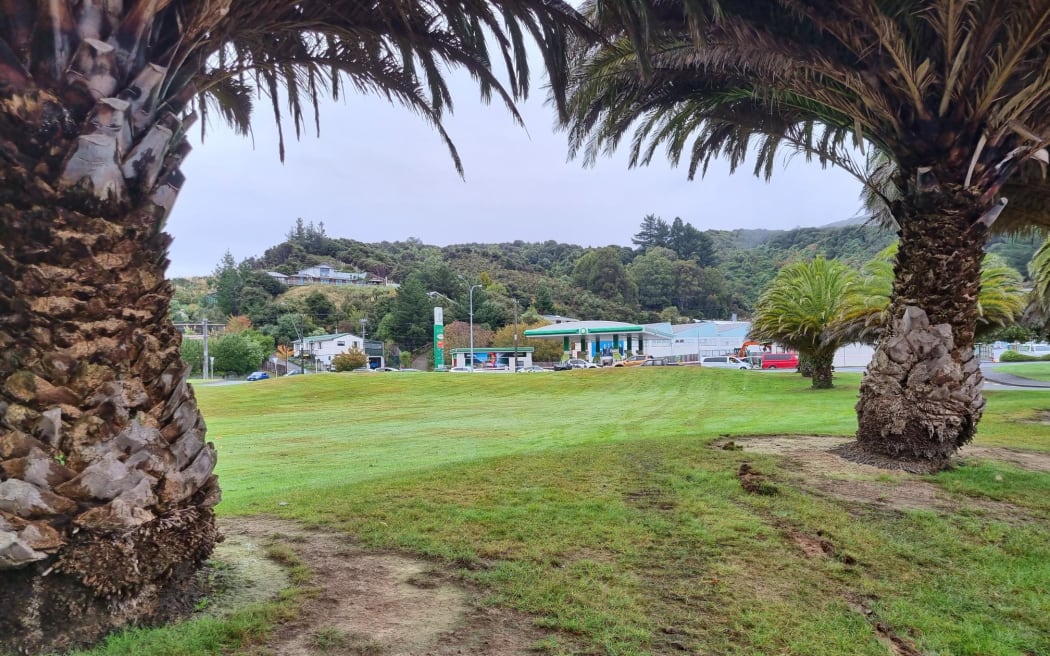 Excavator tracks heading towards the BP service station in Wainuiomata which was raided on Monday 16 May 2022.