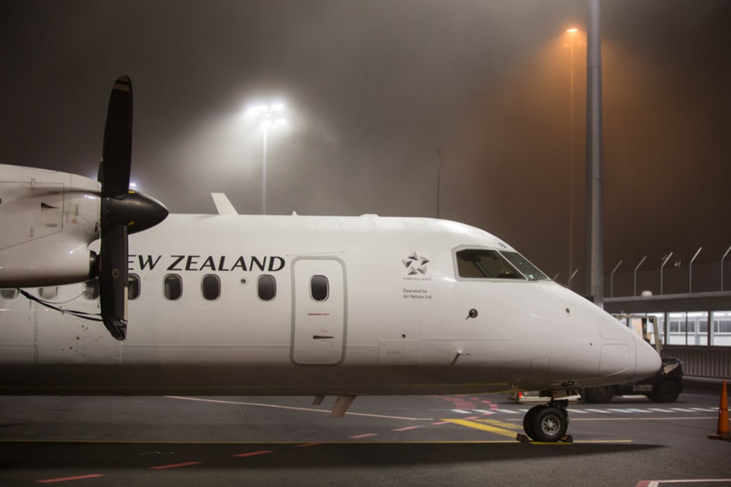 A regional Air New Zealand plane grounded at Auckland Airport due to fog. 6 July 2016.