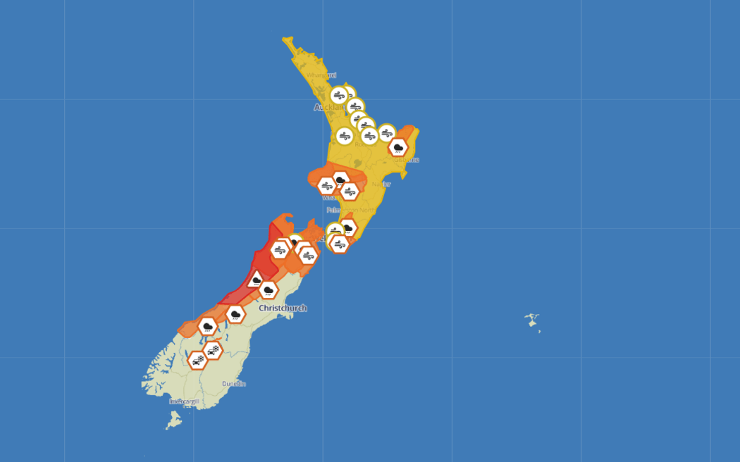 Red warning for heavy rain in parts of Westland and Buller.