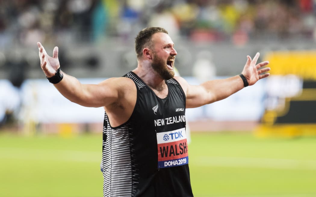 Tom Walsh wins bronze and breaks the area record at the World Athletics Championships.  Khalifa International Stadium, Doha, Qatar.
