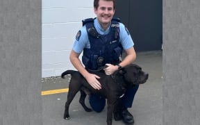 Buddy, pictured with Constable Jack Phillips, was recovered safely.