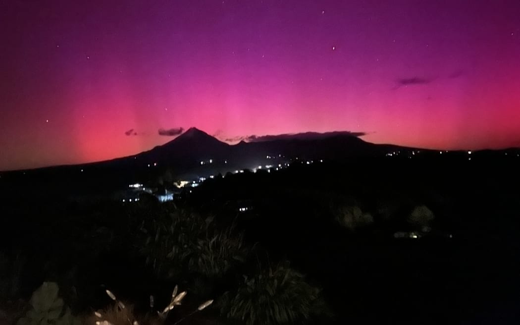 Pink skies over Taranaki on 11 May, 2024.