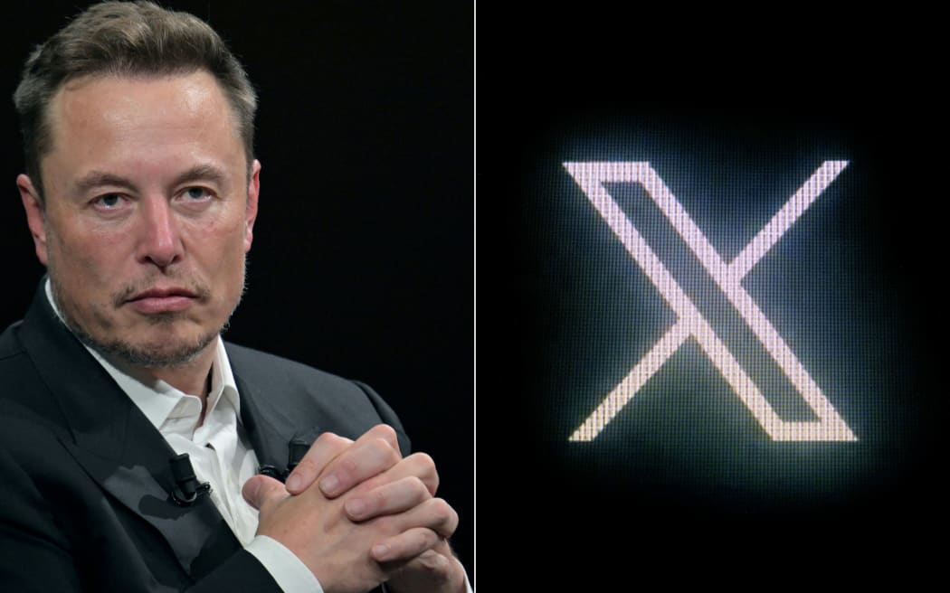 (COMBO) This combination of pictures created on October 10, 2023, shows (L)
SpaceX, Twitter and electric car maker Tesla CEO Elon Musk during his visit at the Vivatech technology startups and innovation fair at the Porte de Versailles exhibition center in Paris, on June 16, 2023 and (R) the new Twitter logo rebranded as X, pictured on a screen in Paris on July 24, 2023.. The EU's digital chief Thierry Breton warned Elon Musk on October 10, 2023, that his platform X, formerly Twitter, is spreading "illegal content and disinformation", in a letter seen by AFP.