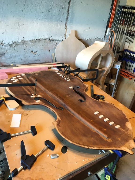 Baroque bass - repairing the soundboard