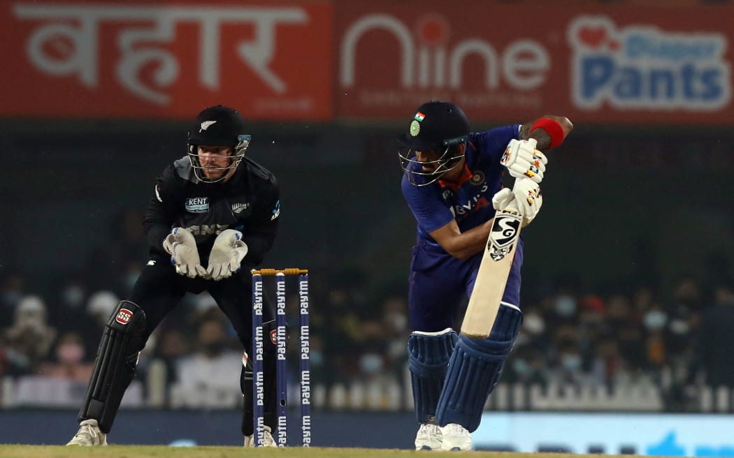 K.L.Rahul (vc) of India  play a shot during the second International T20 match between India and New Zealand
