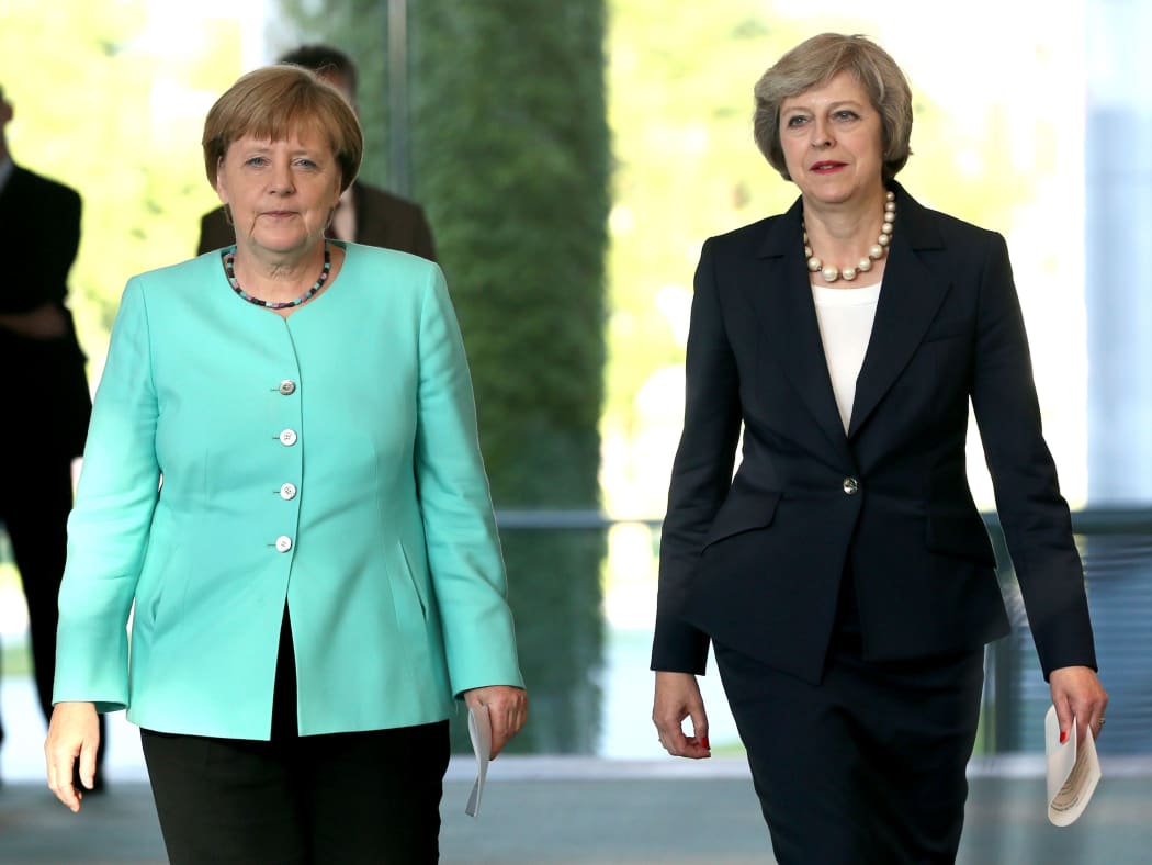 German Chancellor Angela Merkel, at left, with British Prime Minister Theresa May.