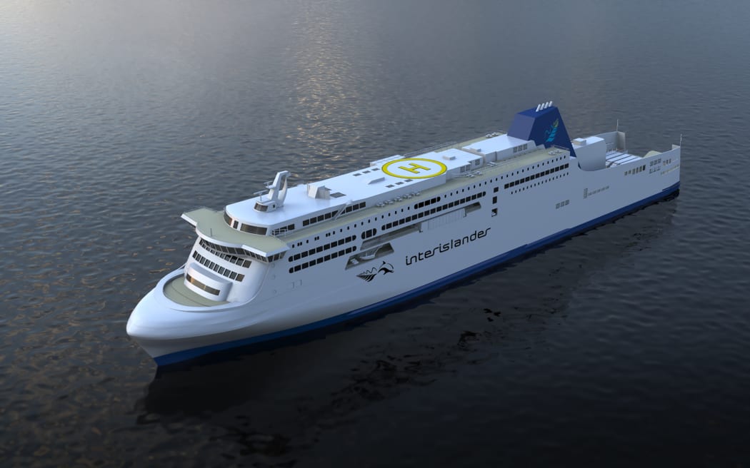 A digital image of a new Interislander ferry to be built by Hyundai Mipo Dockyard.