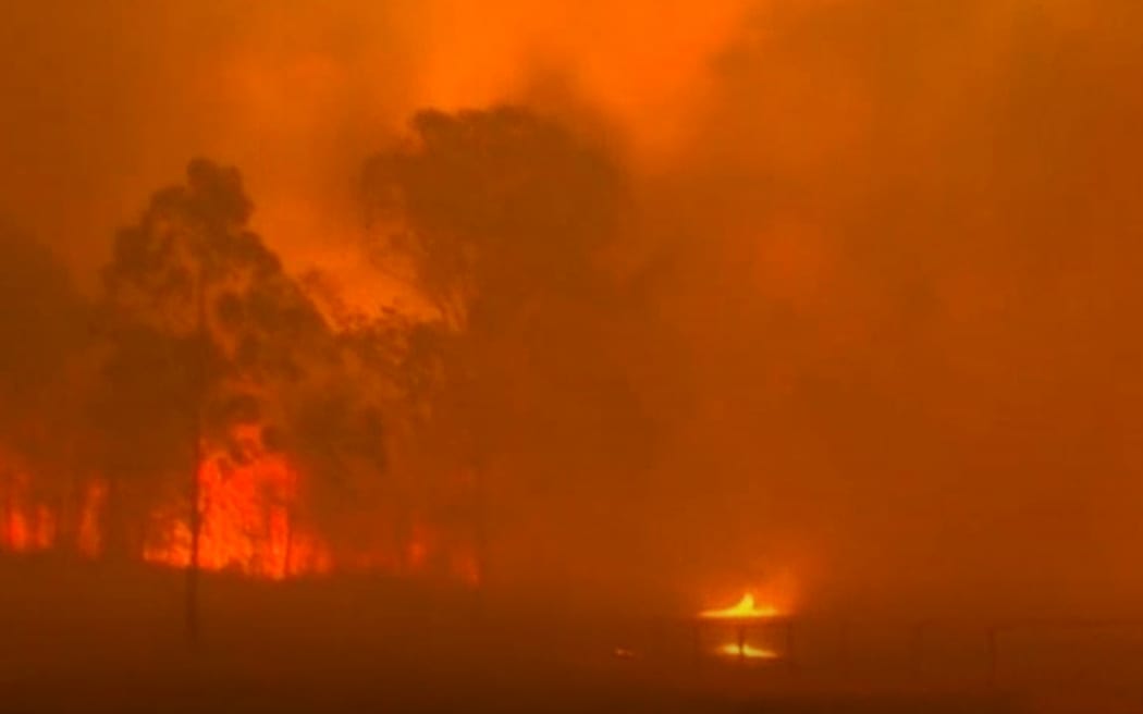 Fire near Rappville, New South Wales, shown in an ABC video screengrab.