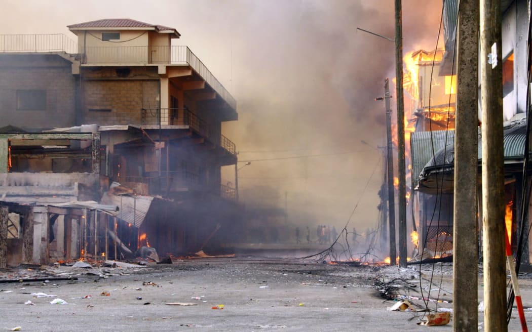 In the Tongan capital Nuku'Alofa, 16 November 2006, in riots that killed eight people and saw 80 percent of the central business district destroyed.