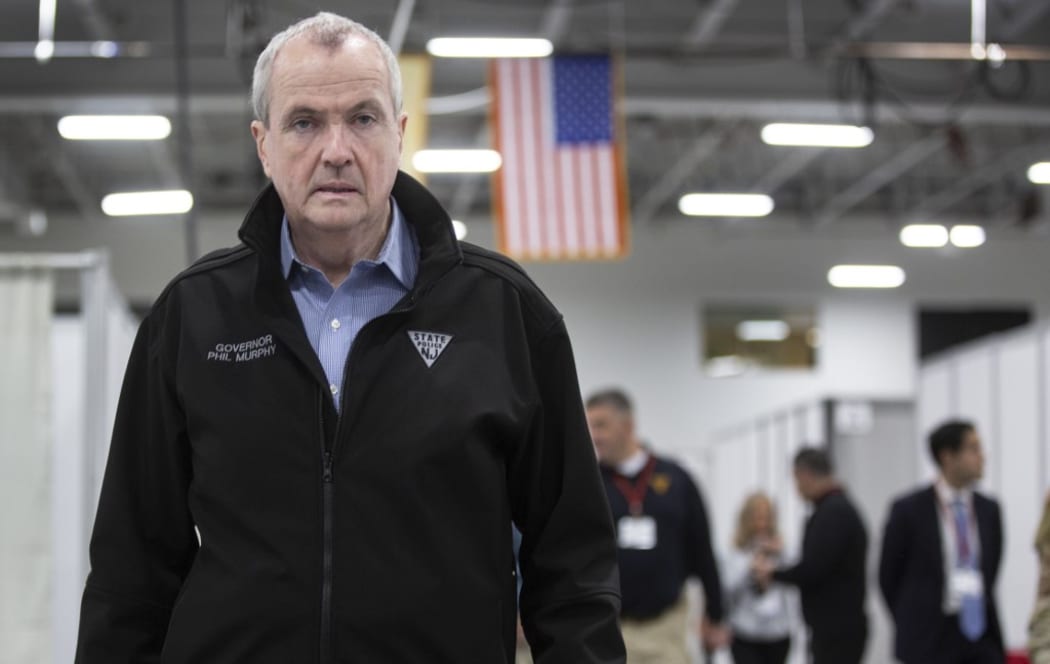 SECAUCUS, NJ - APRIL 2: New Jersey Governor Phil Murphy tours an emergency field hospital being prepared at the Meadowlands Expo Center on April 2, 2020 in in Secaucus, New Jersey.
