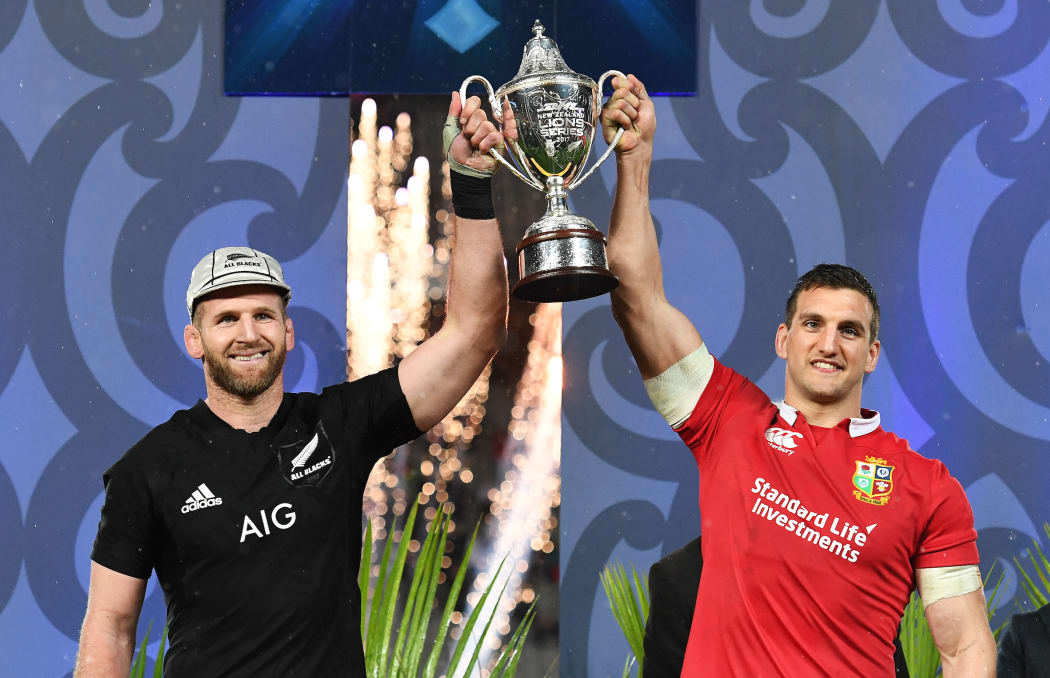 Captains Kieran Read and Sam Warburton after the drawn test and series. 3rd rugby union test match. New Zealand All Blacks versus the British and Irish Lions. Eden Park, Auckland, New Zealand. Saturday 8 July 2017.