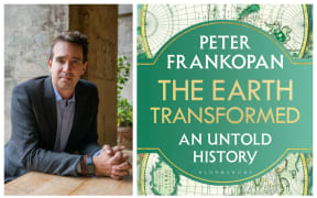 collage of Peter Frankopan and the cover of his book The Earth Transformed