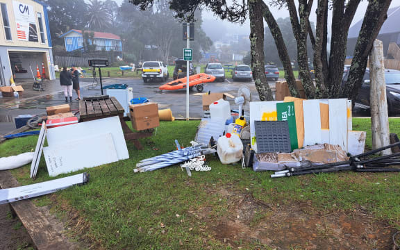 The clean-up at Waihi Surf Lifesaving Club after flooding.