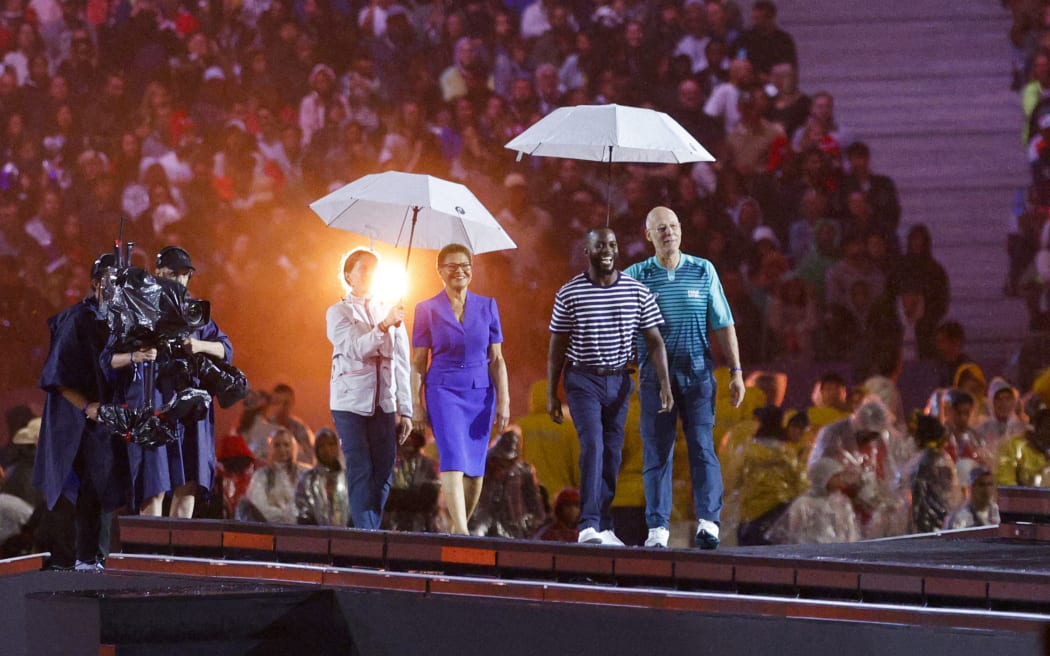 Mayor of Los Angeles Karen Bass (C) arrives for the exchange of flag during the Paris 2024 Paralympic Games Closing Ceremony at the Stade de France, in Saint-Denis, in the outskirts of Paris, on September 8, 2024.