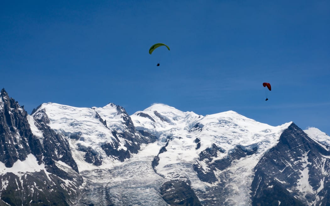 A paraglider in the French Alps.