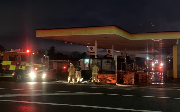 Fire and Emergency at the scene of a fire at petrol station Z in Takanini on 24 July, 2023. The fire has caused a road closure on Great South Road.