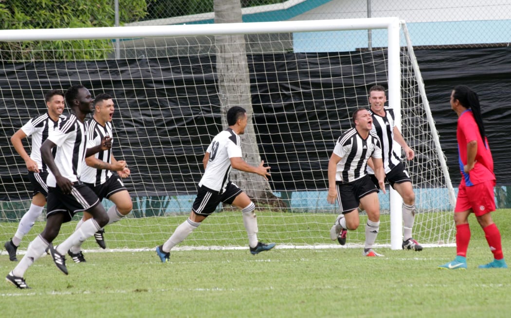 Tupapa's Harlem Simiona celebrates scoring the opening goal.
