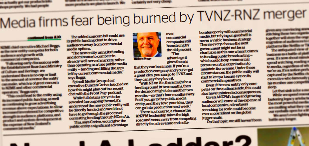 The New Zealand Herald reports on media companies' concerns the new public media entity will be bad for their businesses.