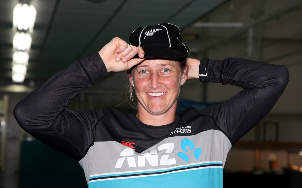 Sophie Devine the New Zealand captain with a special Cap for playing in her 100th T20 international.