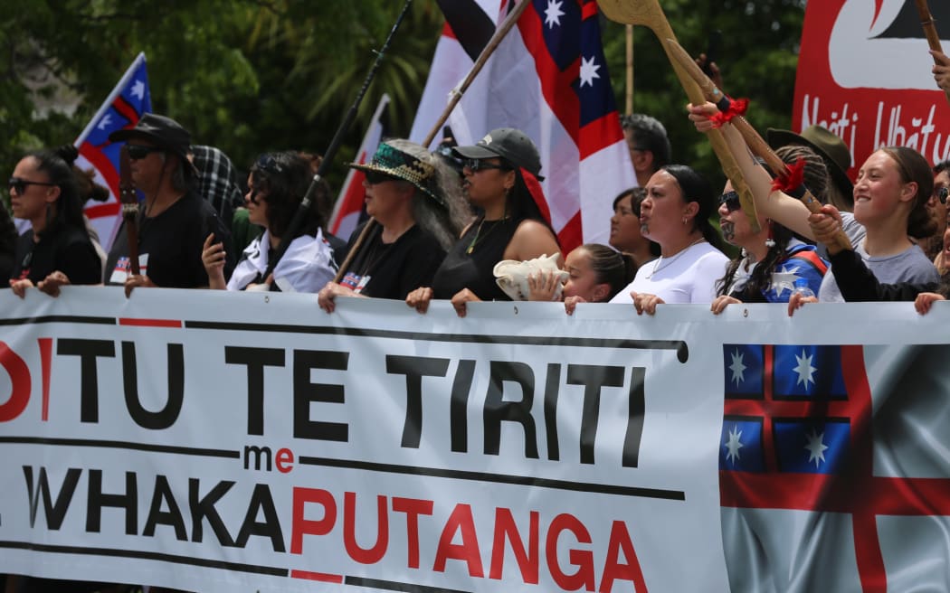The hīkoi passes through Dargaville, Tuesday, 12 November 2024.