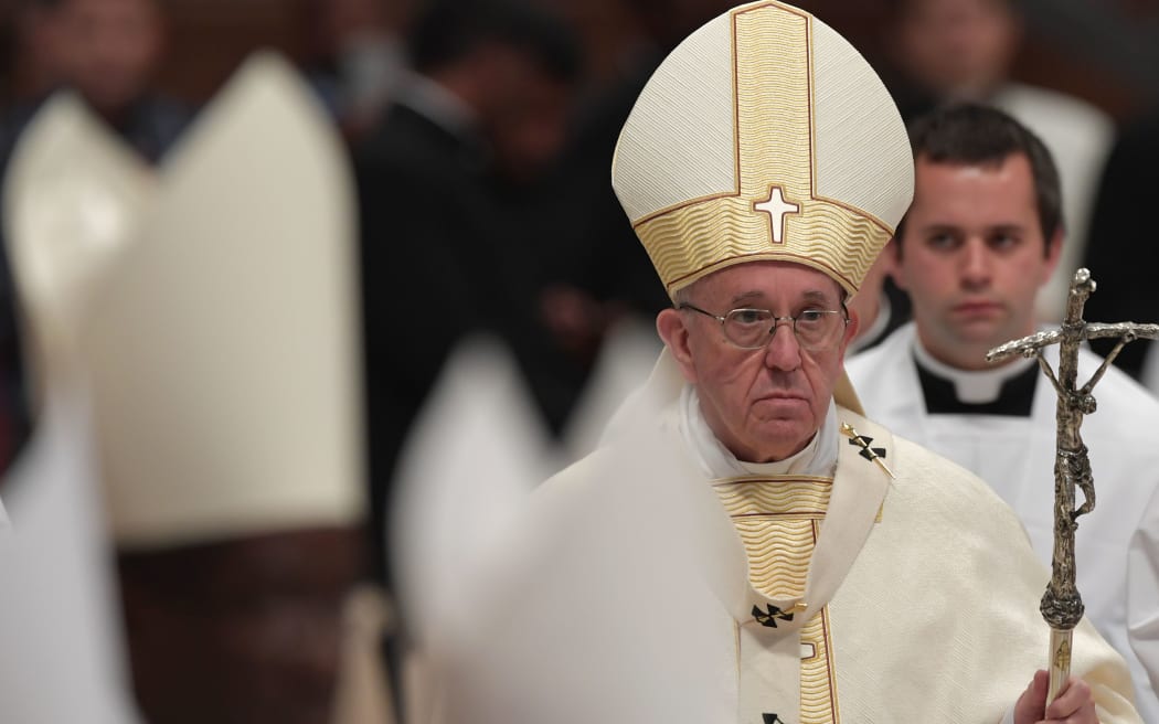 Pope Francis leads a mass on the Fourth sunday of Easter and for the ordination of priests on May 7, 2017 at St Peter's basilica in Vatican. (Photo by Tiziana FABI / AFP)
