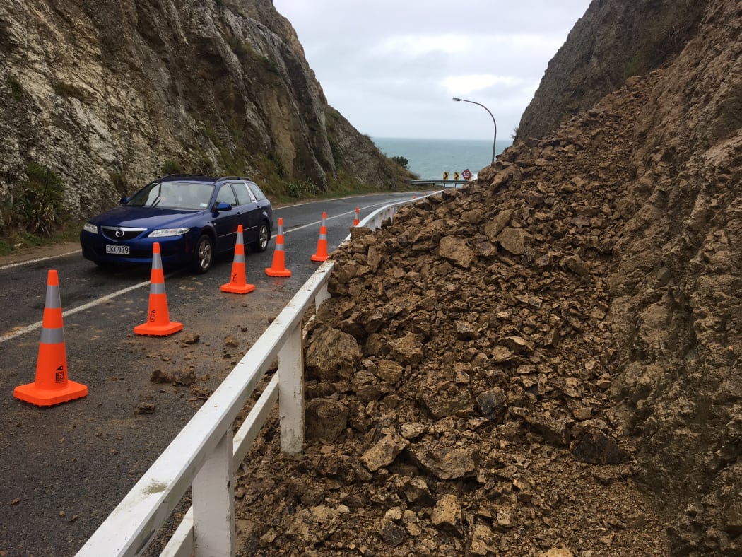Heavy rain in Wellington caused a small slip at Breaker Bay.