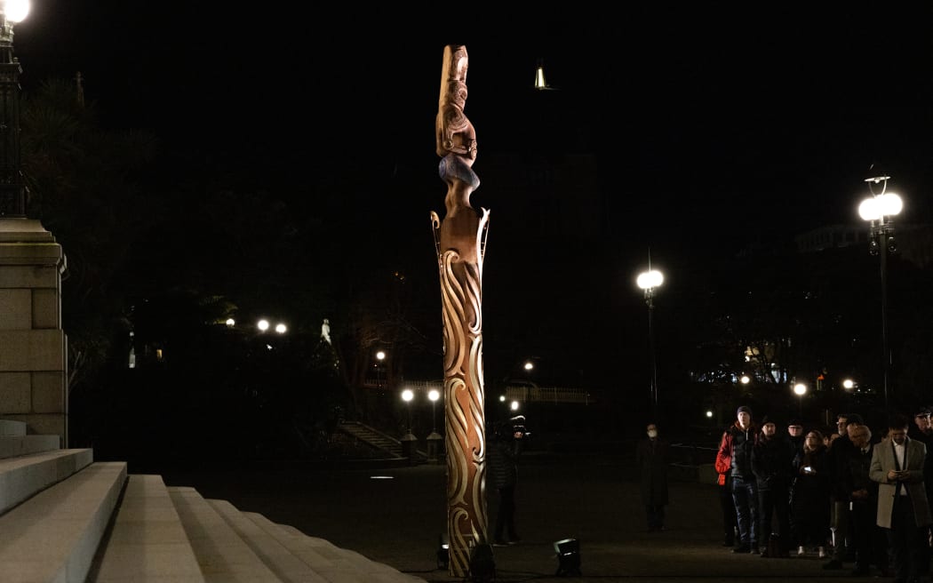 From the dawn ceremony for the unveiling and naming of Parliament's new Te Kahui Mouri.