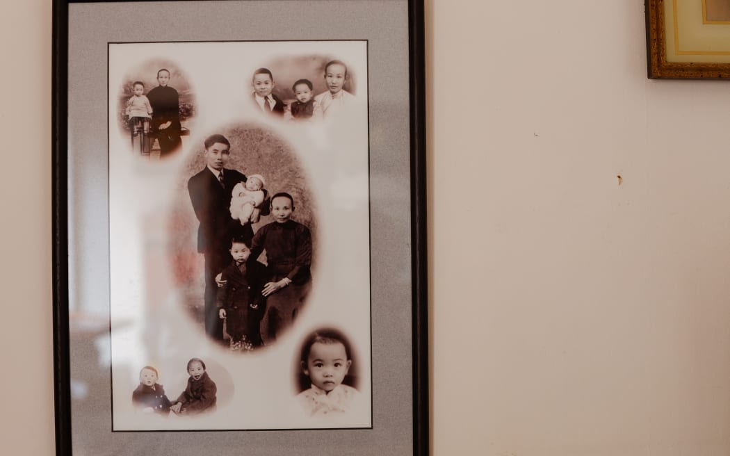 Judy Cheung (bottom right corner) and her young brother with their parents.