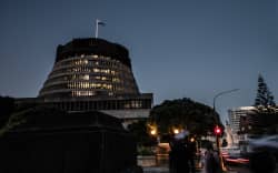 The Beehive in the evening in Central Wellington